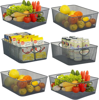 Neudeco Wire Storage Baskets - 6 Pack Metal Mesh Organizers for Kitchen, Laundry, Garage, Fridge & Bathroom - Gray