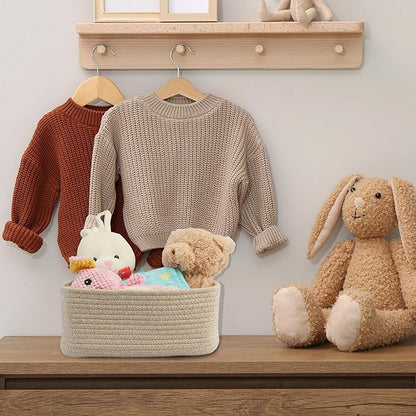 XUANGUO Small Woven Storage Baskets 12“X8”X5“ Decorative Rope Bins for Organizing Shelves, Closets, and Toys, Empty Gift Baskets, Cute Organizer Basket for Home and Office (oatmeal, regular)