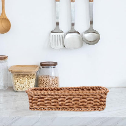 Angoily Rattan Woven Basket Tableware Storage Box for Chopsticks Forks Knives Lightweight Kitchen Utensil Organizer 11.81X4.33X2.75 Inches Compact Holder