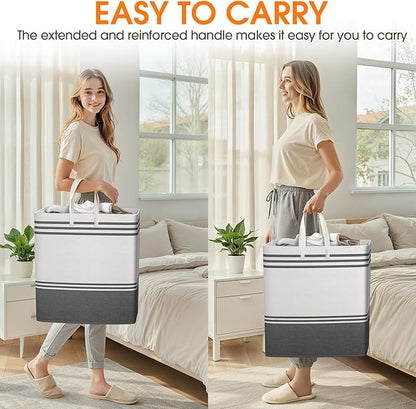 3 Pack Large Laundry Baskets, Laundry Hampers, Freestanding Waterproof Collapsible Clothes Bag with Extended & Reinforced Handles - Clothes Basket for Dorm, Bathroom, Home (100L)