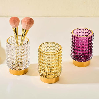 Makeup Brush Holder Organizer,Toothbrush Holders,Desk Pen Pencil Holder,Multifunctional Vintage Glass Brush Cup(A38-1-US/Clear/L)
