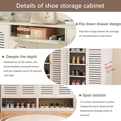 7-Tier Shoe Storage Cabinet with Shutter Doors, Large Capacity Shoe Cabinet With Drawers Sneakers Shoe Rack Shelf for Entryway, Freestanding Shoe Organizer with Thickened Adjustable Shelves for Closet