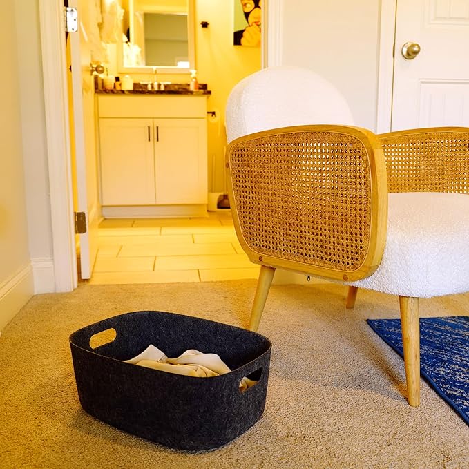 Welaxy Large Felt Storage Basket with Handles, Carbon Open Bin for Shelves, Books, Toys, Laundry & Home clutter-free interiors (Charcoal)