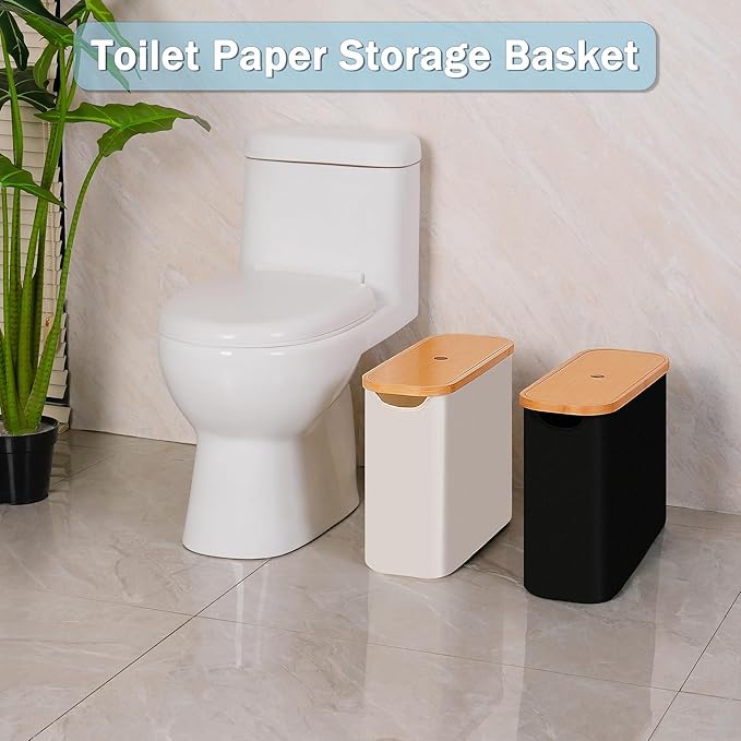 efluky Toilet Paper Storage, Toilet Paper Basket with Lid, Bathroom Storage Organizer, Free Standing Holder Up to 9 Mega Rolls, Black
