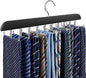 Tie Rack Hanger for Closet, 2 in 1 Belt Tie Hangers with 20 Folding Hooks, 360 Degree Rotating Wooden Tie Holder Organizer for Men Ties Belts Scarves Tank Tops Accessories, Black (1 Pack)