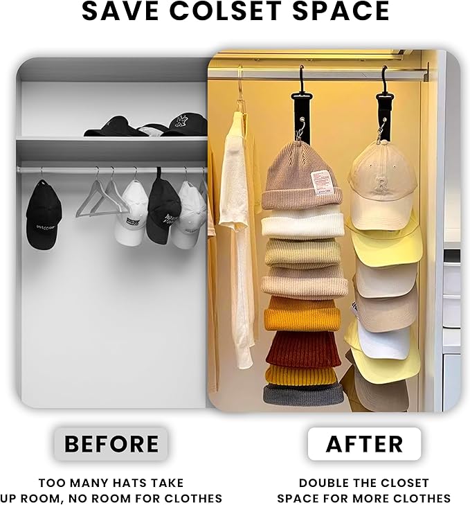 2 Pack-Over the Door Hat Organizer | Oxford Cloth Back of Door Hat Organizer for Baseball Caps & Cap Holder Organizers for Door Holds 16 Caps | Hats Accessories for Baseball Cap Storage