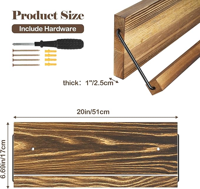 Nisorpa 20 Inches Wall Mounted Shoe Rack, Rustic Burnt Wood Wall Shoe Rack Mounted Slim, and Small Space Saving Shoe Storage Solution for Shoes in Narrow Spaces, Entryways, or Hallways, 2 Pack
