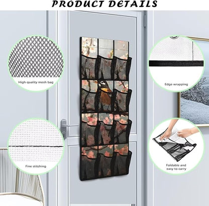 American Robin Over the Door Shoe Organizer 4 Shelf 12 Large Mesh Pockets Shoe Rack for Door Closet Organizer for Small Spaces Waterproof Storage Bag for Toiletries Shoes Snacks