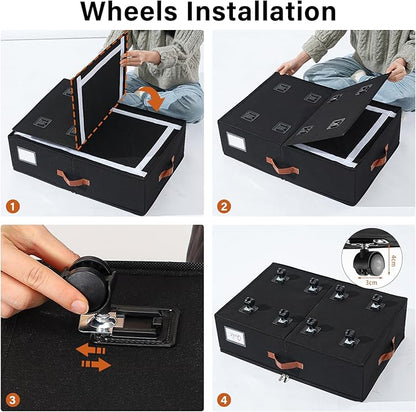 Freebat Under Bed Storage Organizer with Wheels, Underbed Container with Clear Lid Cover, Storage Bag Box with Visiable Window for Clothes, Bedsheet, Pillow, 2 Pack，7.5 inches