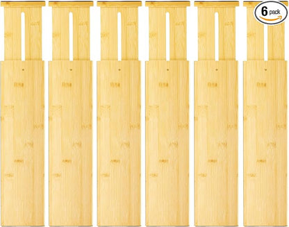 VaeFae 6 Pack Bamboo Drawer Dividers, 4" High Adjustable 11.9-17.1" Clothes Drawer Organizers, Expandable Separators for Bedroom/Bathroom/Kitchen/Office Storage