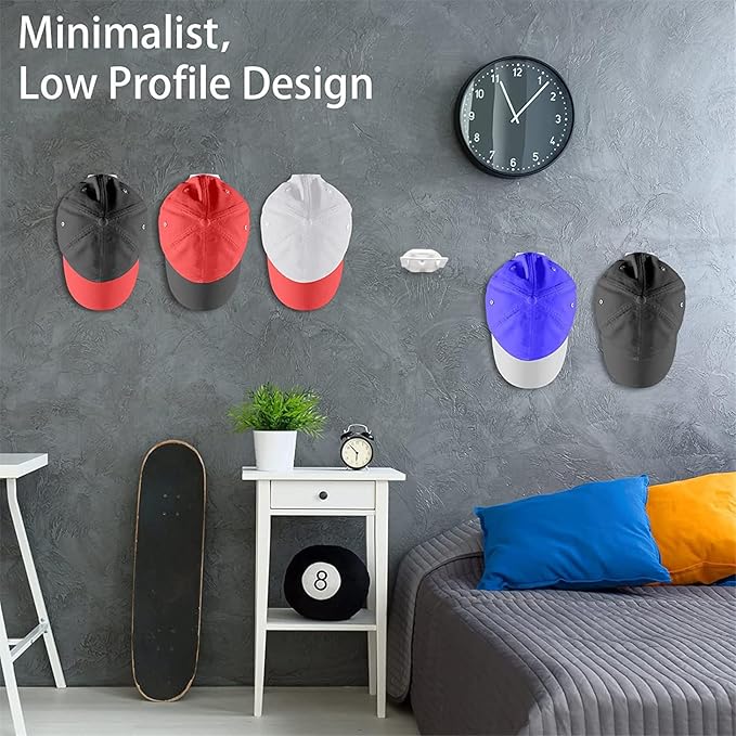24 Pack Baseball Hat Holder for Wall，Adhesive Hat Rack for Baseball Caps, Hat Hangers for Wall，Upgraded Adhesive Hat Display Hooks,Hat Organizer Men Boys Bedroom Accessories（White）