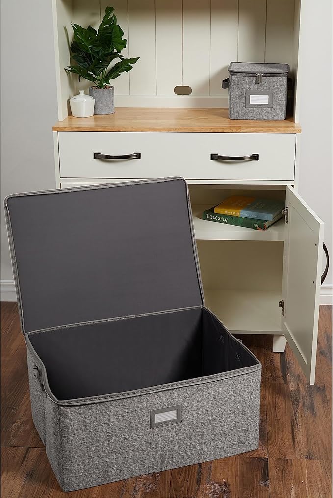 Covermates Platter Storage Box – Serveware & China Storage Container with Dual Zippers, ID Window, Reinforced Handles & Structured Walls for Platter, Dish & Serving Tray Protection, Grey Heather