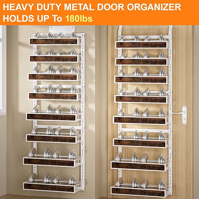 8 Tier Over The Door Pantry Orangizer 2 IN 1 Wall Mounted or Hanging Spice Rack with Adjustable Wood Basket,Heavy Duty Seasoning Storage Shelf for Kitchen Pantry and Bathroom