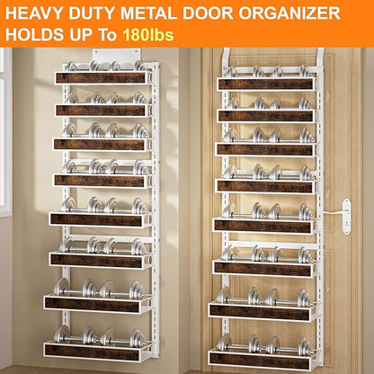 8 Tier Over The Door Pantry Orangizer 2 IN 1 Wall Mounted or Hanging Spice Rack with Adjustable Wood Basket,Heavy Duty Seasoning Storage Shelf for Kitchen Pantry and Bathroom