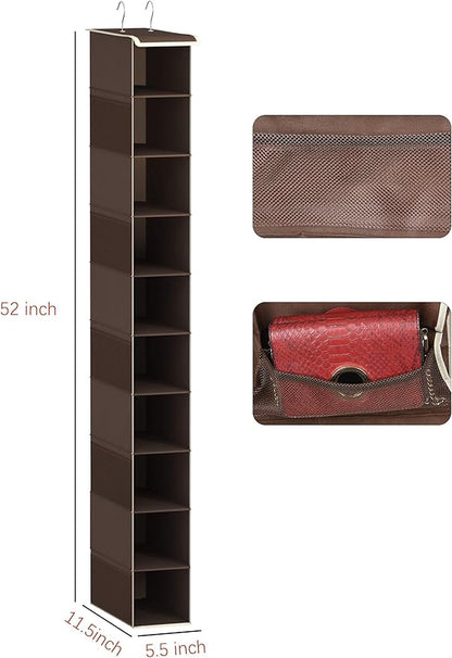 Libeder Shoe Organizer for Closet,10-Shelf Hanging Shoe Rack Organizer Closet Organizers and Storage Shelves Shoes Holder with 6 Mesh Side Pockets Coffee Coffee