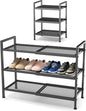 3 Tier Shoe Rack, Expandable Shoe Rack for Closet, Adjustable Shoe Organizer for Entryway, Shoe Storage Organizer for Door Entrance, Garage, Bedroom