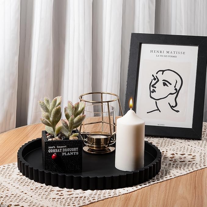 Round Bathroom Tray Silicone Kitchen Counter Decor Vanity Organizer Decorative Coffee Table Tray for Perfume, Candle, Soap Dish, 10 Inch, Black