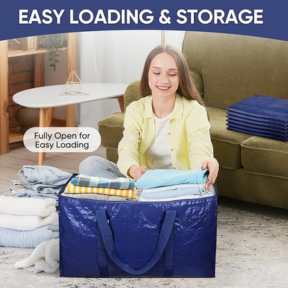 TICONN 8 Pack Extra Large Moving Bags Heavy Duty with Zippers & Carrying Handles, Durable Storage Bags Moving Boxes for Closet Organizers and Storage (8 Pack, Navy)