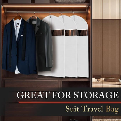 Hleelomi 5 Pack 40-inch Suit Bag Garment Bag for Travel and Storage, Garment Bags for Hanging Clothes with Zipper and Visible Transparent Window, White