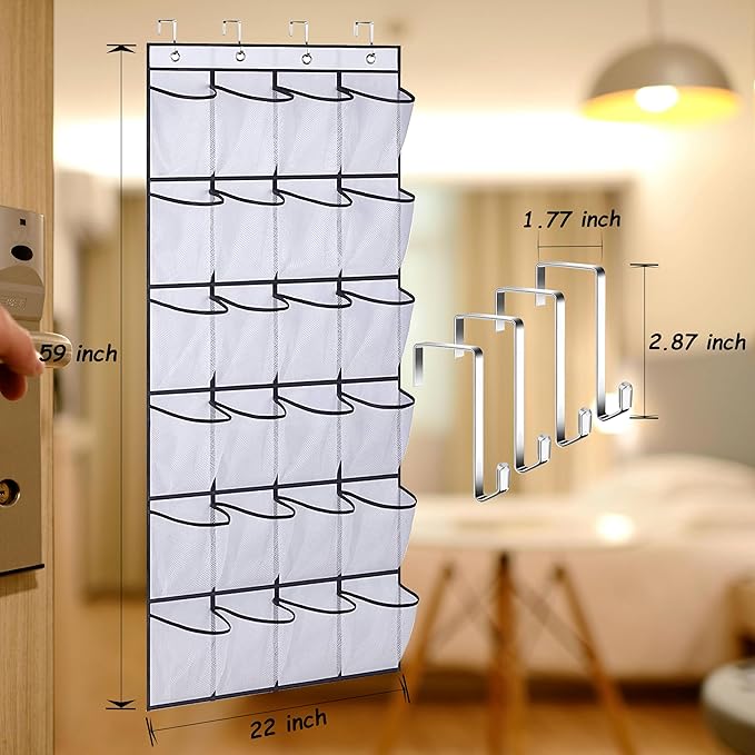24 Pockets-Door Hanging Shoe Organizer,Underwear Organizer,Sunglasses Storage,Food Snacks Pouches Spice Packets Storage,Shoe Rack,High heel Shoe Organizer with Deep Pockets,Bedroom,Bathroom,Pantry