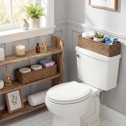 StorageWorks Toilet Paper Baskets for Shelves, 3-Section Large Wicker Baskets Storage, Seagrass Back of Toilet Basket for Organizing Tank Topper, Living Room, Table Decor, 2 Pack