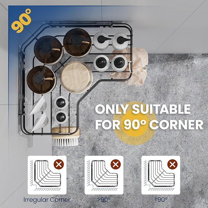 MAXIFFE 3 Pack X-Large Corner Shower Caddy with Soap Holder, Large Capacity and Easy Install, No Drilling Shower Shelves, Stainless Steel Shower Organizer Hold 40 LBS for Family Renters, Black