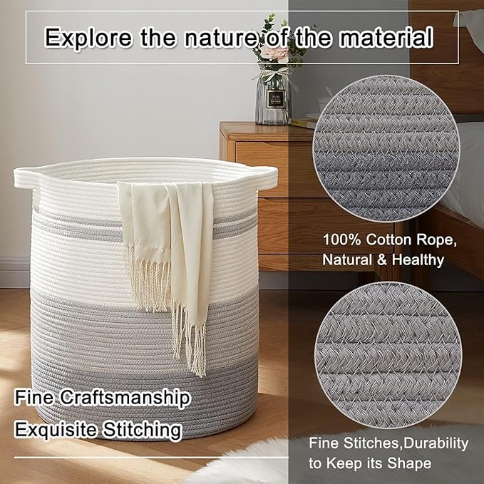 OIAHOMY 120L Laundry Baskets Hamper with Handles, Decorative Basket for Living room, Woven Storage Basket for Toys Bin,Pillows, Blankets, Clothes-20x22.5in-Gradient Grey