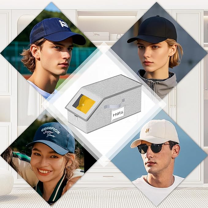 Hat Organizer for Baseball Caps 1PCS Stackable Storage with Clear Window Lid, Flip-Top Access, Space-Saving Hat Box for Closet, Breathable Fabric (Grey)
