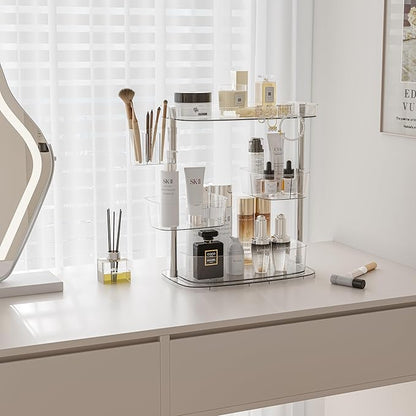 Acrylic Makeup Organizer, 2-Tier Large Capacity Cosmetic Storage Rack with Clear Shelves, Perfume and Skincare Organizer for Bathroom Countertop, Vanity and Dressing Table