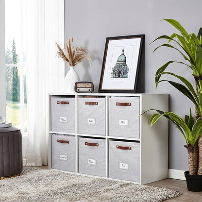DECOMOMO Storage Baskets, 13x15x13 Storage Cube Bins with Labels for Organizing Shelves (Kallax / 4pcs, Light Texture Grey)