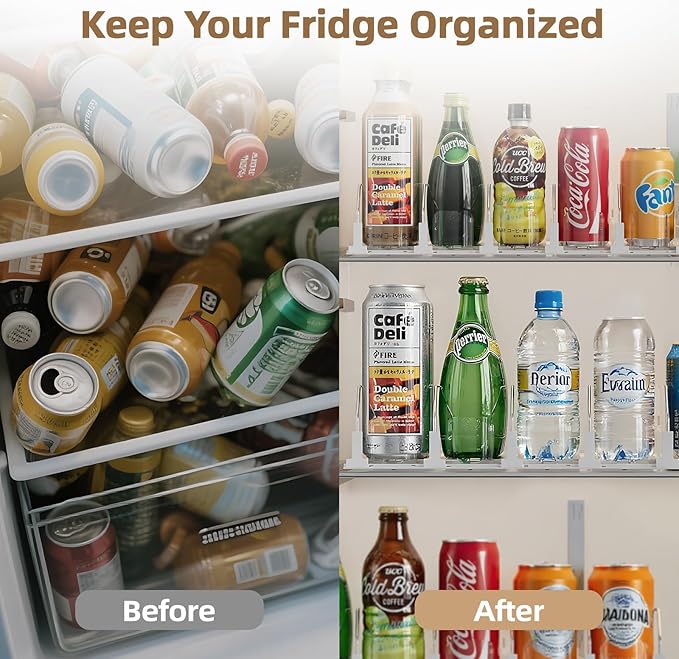 HIYOHIYO 3 Row Auto-Push Drink Organizer for Fridge, Automatic Pushing Can Dispenser for Supermarket Shelf Storage, Self Push Beverage Rack for Commercial Refrigerator Adjustable Width (Depth 15")