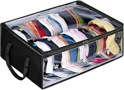 Hat Organizer for Baseball Caps, Non-Woven Wide Hat Storage Box with Handle, Large Hat Racks Holder for Bedroom Closet (Black)