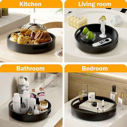Lazy Susan Organizer Homerays 13 Inch Non-Skid Bamboo Lazy Susan for Kitchen Rotating Spice Rack with Handles, Wood Turntable for Kitchen Cabinet,Countertop (Black, Large)
