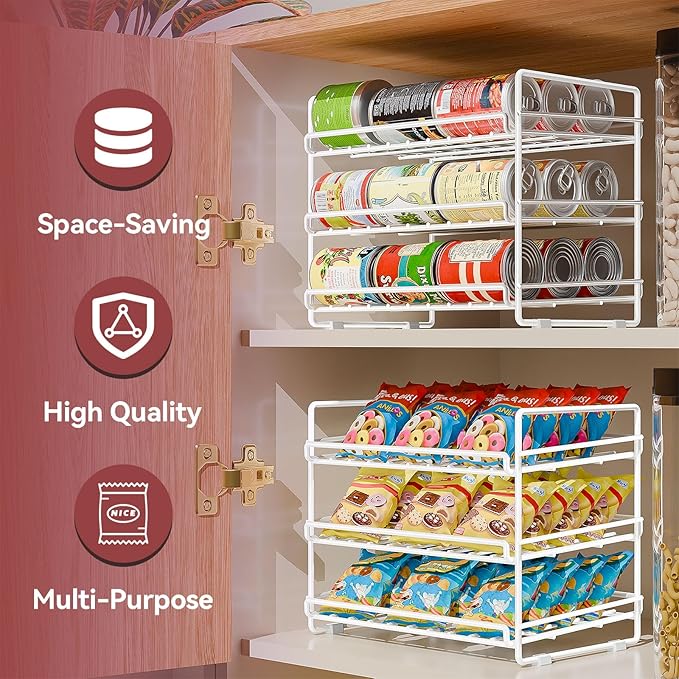 SUFAUY 3 Tier Can Organizer for Pantry, Holds 36 Cans, Heavy Duty Metal Shelves for Storage, White