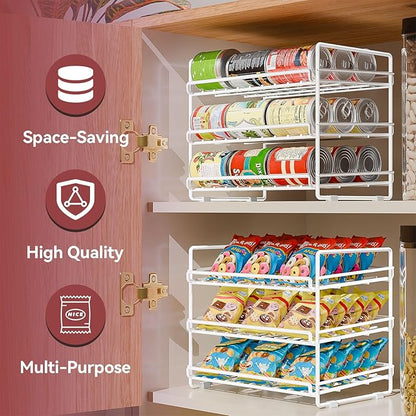 SUFAUY 3 Tier Can Organizer for Pantry, Holds 36 Cans, Heavy Duty Metal Shelves for Storage, White