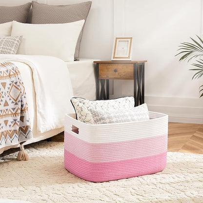 Artfeel Blanket Basket,Rectangle Woven Baskets for Storage,65L Laundry Basket for Decorative Nursery Blanket,Toys,Dirty Clothes and Magazine in Shelves,Baby Room,and Living Room