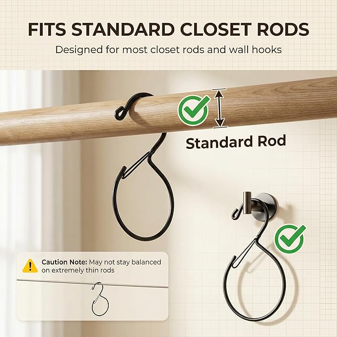 Scarf Hangers and Holder for Closet, 4 Pack Rust-Resistant Belt Hooks for Closet, S-Shaped Metal Belt Organizers, 15 lbs Heavy-Duty, Black, with 4 Lavender Sachets