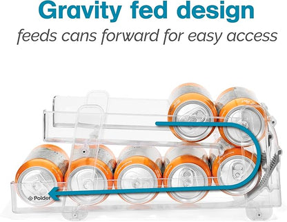 Polder Gravity Feed Can Dispenser, BPA-Free Plastic Beverage and Drink Dispenser, Holds Up to 10 Soda Cans, Ideal for Refrigerators and Countertops, Fridge Organizer, 14" x 5.3" x 6.1"