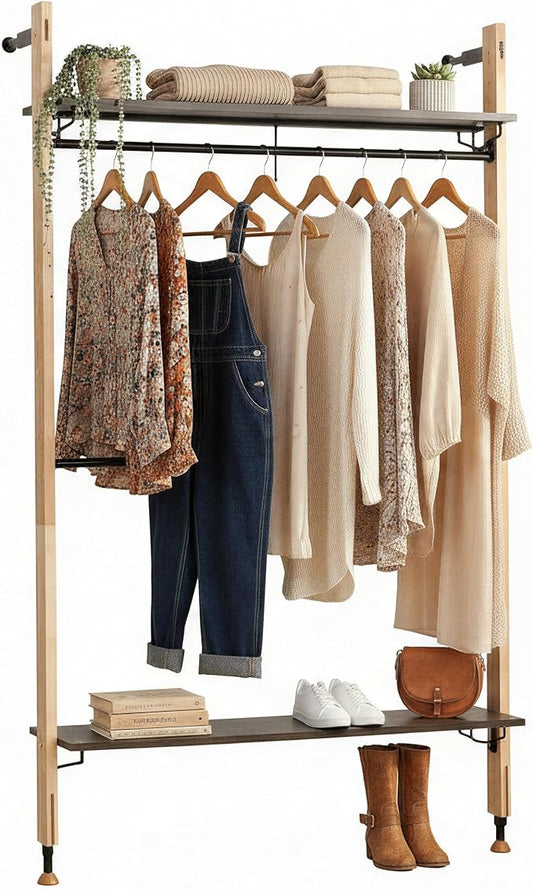 Houseables Industrial Closet System, Wall Closet System, Industrial Pipe Clothing Rack, Wall Mounted Clothes Rack, Open Wardrobe, Clothes Organizer, Floor to Ceiling, For Bedroom, Boutique, 83 x 50 IN