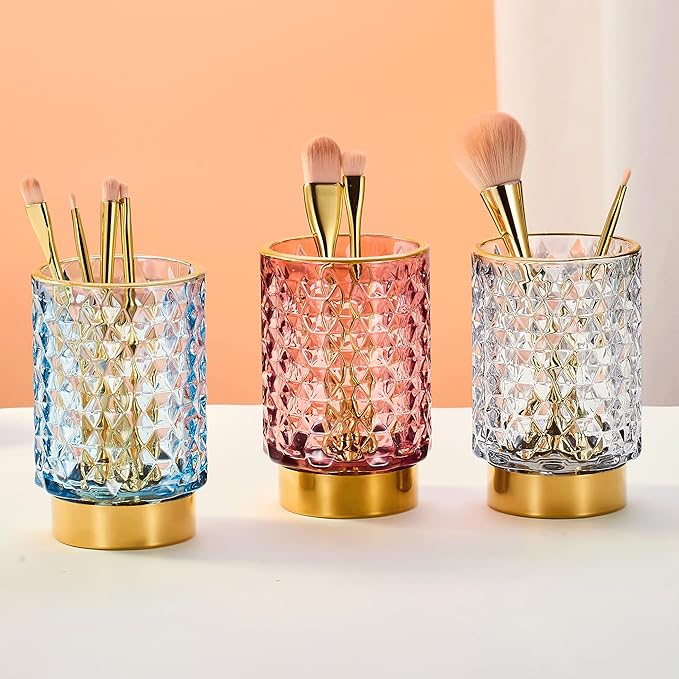 Makeup Brush Holder Organizer,Toothbrush Holders,Desk Pen Pencil Holder,Multifunctional Vintage Glass Brush Cup（A46-3-US）