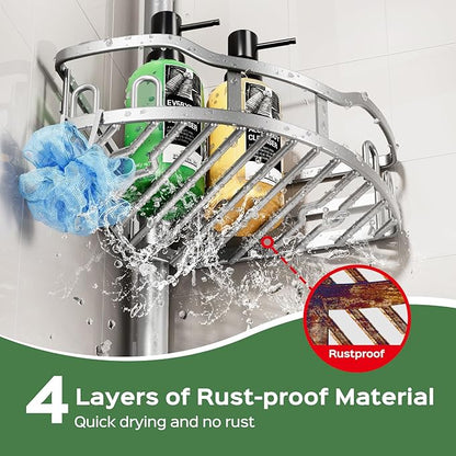 HAMITOR Shower Caddy Tension Pole: Rustproof Quick Install Corner Bathroom Organizer Shelf on Floor for Renters - 4-Tier Large Capacity Storage Rack with Soap Holder for Apartment -47-121 Inch/Silver