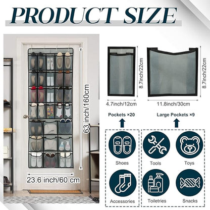 Chunful Extra Large 29 Pockets Over the Door Shoe Organizer 20 Regular 9 Large Breathable Mesh Pockets Hanging Shoe Rack Organizer for Bedroom Bathroom Closet Door Shoes Toys Accessories(Gray)