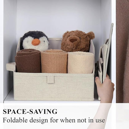 WUIKE Trapezoid Storage Bins for Closet Organizers and Storage, Fabric Closet Bins with Handles, Foldable Storage Baskets for Clothes, Purse, Blanket, Line Beige, Large, 3-Pack