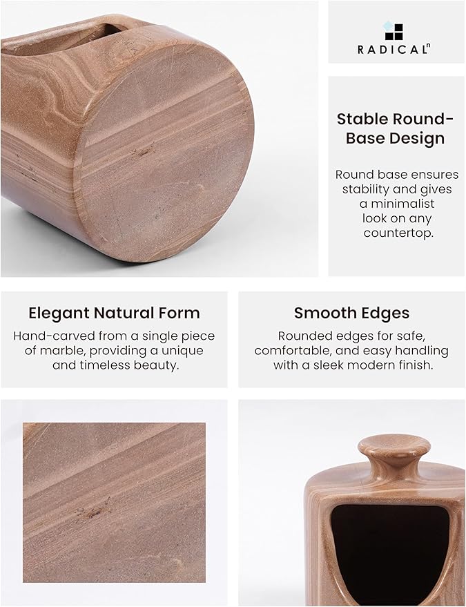 Radicaln Marble Salt Cellar 4.5" Inch Natural Brown Handmade Pig Salt Jar & Table Salt Storage For Kitchen Countertop, Ideal Salt Container, Salt Dish & Sugar Bowl For Table