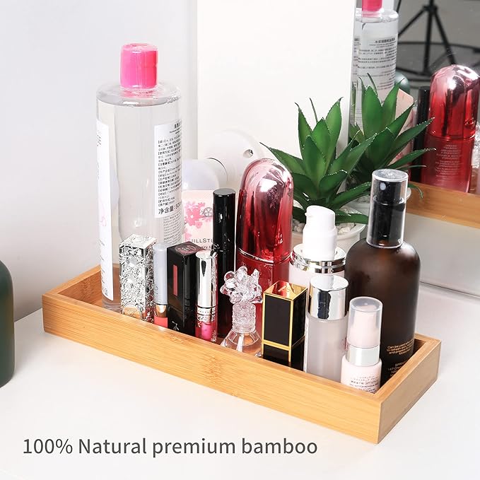 Natural Bamboo Bathroom Tray, Perfume Tray, Vanity Tray, Smooth and Thick Wooden Tray Holder for Perfume, Toiletries, Cosmetics, Decor and More-Rustic Bath Accessories and Perfume Trays for Dresser