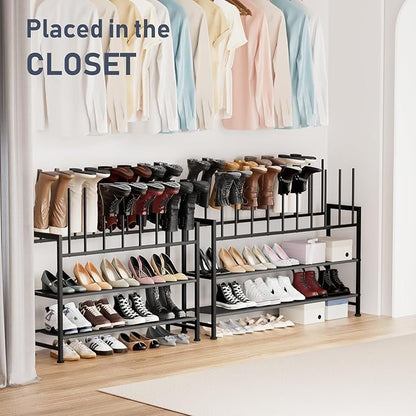 DIMJ Boot Rack 4-Tier - Black Metal Boot Storage Rack for Tall Boots Organizer Tall Boots, Multiuse Shoe Rack for Boots, Sneakers, High-Heel, Entryway, Fit for 8 Pairs, Black