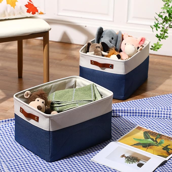 Uiifan 8 Pack 16 x 12 x 10 Inch Large Storage Baskets Collapsible Fabric Storage Cubes Bins with Handles for Shelves Closets Nursery Home Clothes Toys Organizers, Blue