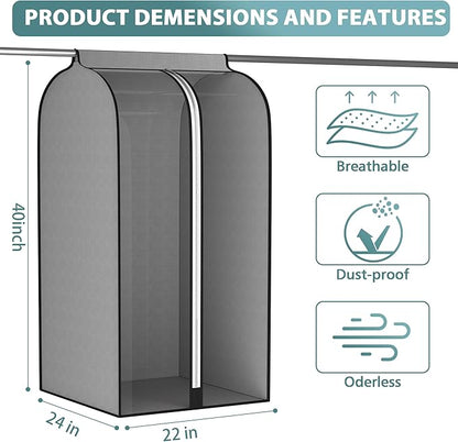 Liuoud 22” Gusseted Garment Bags for Hanging Clothes, Large Clear Window Clothes Cover for Closet Storage, Wardrobe Coat Protector for Suit, Shirt Dress, Bottom Enclosed, 2 Pack, 40” Long