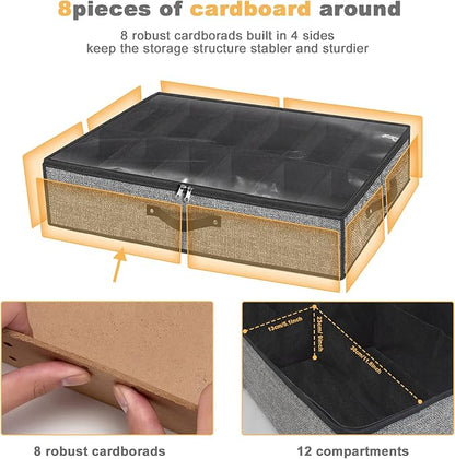 homyfort Under Bed Shoe Storage Organizer for Closet Fits 24 Pairs-Sturdy Underbed Shoe Storage Box Bins,Set of 2 (Linen-like Black)