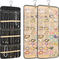2 Pack Double Sided Hanging Jewelry Organizer for Closet with 48 Pockets & 30 Necklace Hooks, Premium Hanging Jewelry Storage for Earrings, Rings, Bracelets Display (Black)